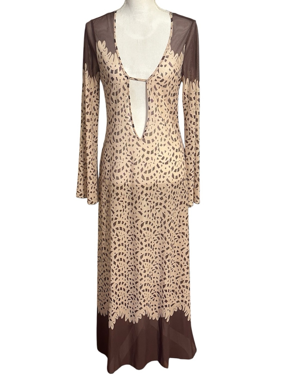 Caroline Constas New York Long Sleeve Maxi Dress Mesh Swim Coverup NWT